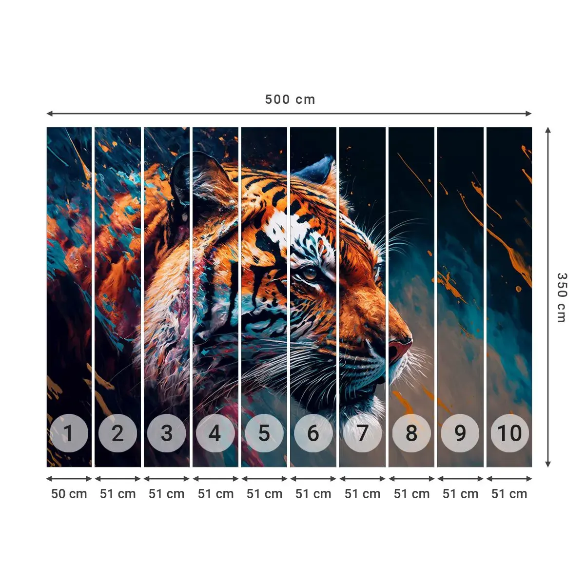 Selbstklebende Fototapete Deluxe Sticker - Wilde Schönheit - Tiger, Bunt, Tier - 500x350 cm