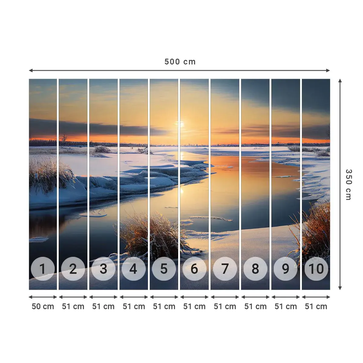 Tapet Autoadeziv Deluxe Sticker - Apus de soare pe timp de iarnă - Iarnă, Râu, Peisaj - 500x350 cm