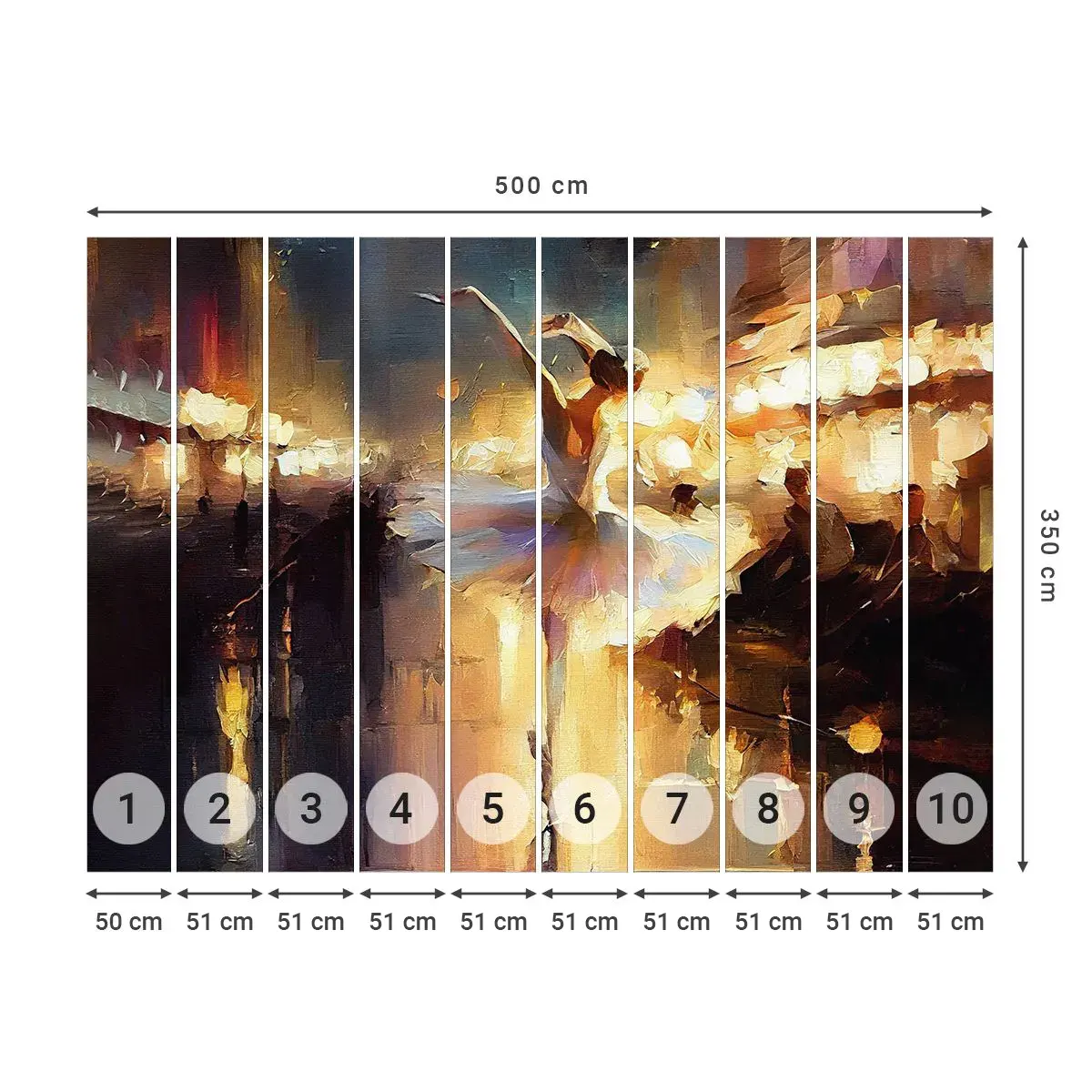 Selbstklebende Fototapete Deluxe Sticker - Wunder auf der Straße - Ballerina, Tanzen, Ölfarbe - 500x350 cm