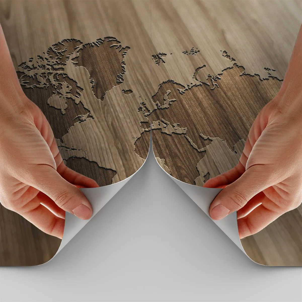 Tapet Standard Eco - Lumea servită pe masă - Harta lumii, Lemn, Continente - 450x315 cm