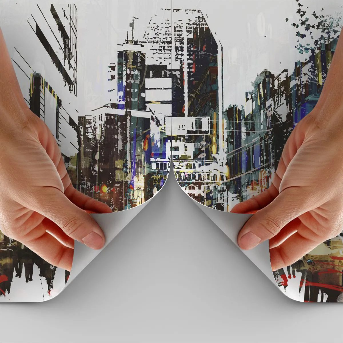 Maßgeschneiderte Fototapete Standard Eco - Eine schillernde Stadt - Stadt, Die Architektur, Grafik