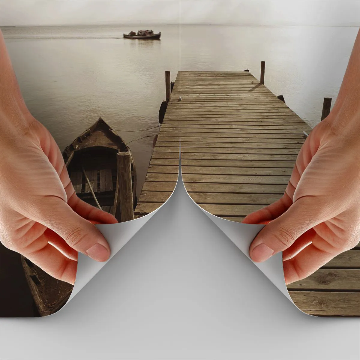 Fototapet Standard Eco - Stora lugnet - Landskap, Sjö, Träbro - 400x280 cm