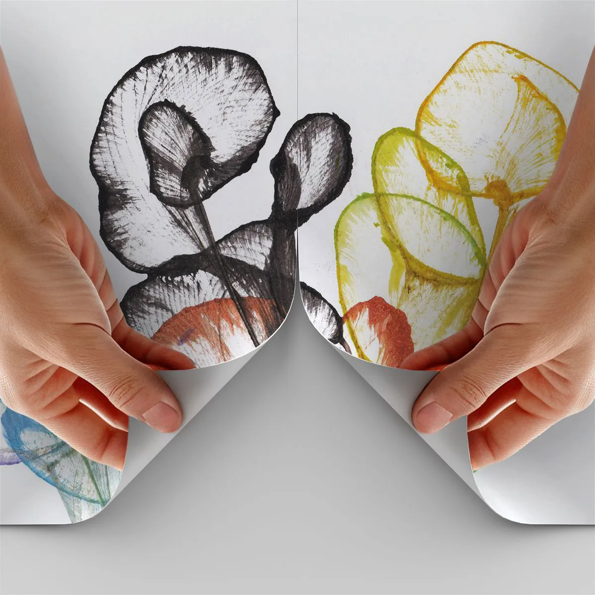 Tapet Standard Eco - Frunze colorate, transparente pe fundal alb - 100x70cm - Flori cu suflete - Decorațiune modernă pentru perete pentru living și dormitor ARTTOR