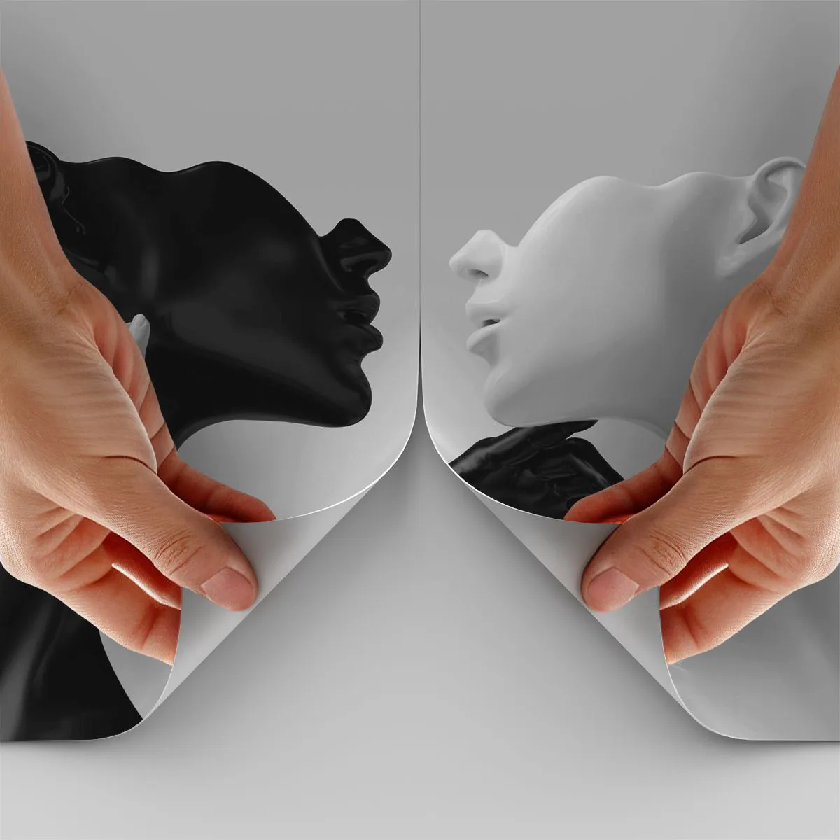 Tapet Standard Eco - Figuri abstracte alb-negru într-o imagine în oglindă - 100x70cm - Atracție - dorință - Decorațiune modernă pentru perete pentru living și dormitor ARTTOR