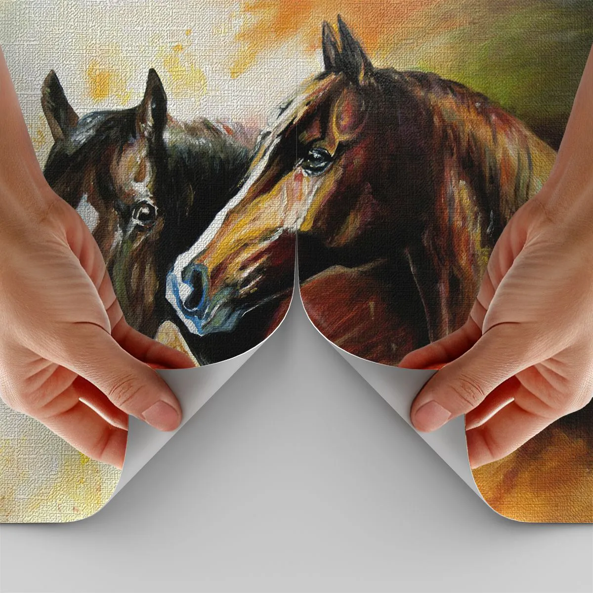 Fotomurali Premium Canvas - Una coppia di cavalli in una composizione pittorica - 100x70cm - Due volte più grazia - Decorazione murale moderna per soggiorno e camera da letto ARTTOR