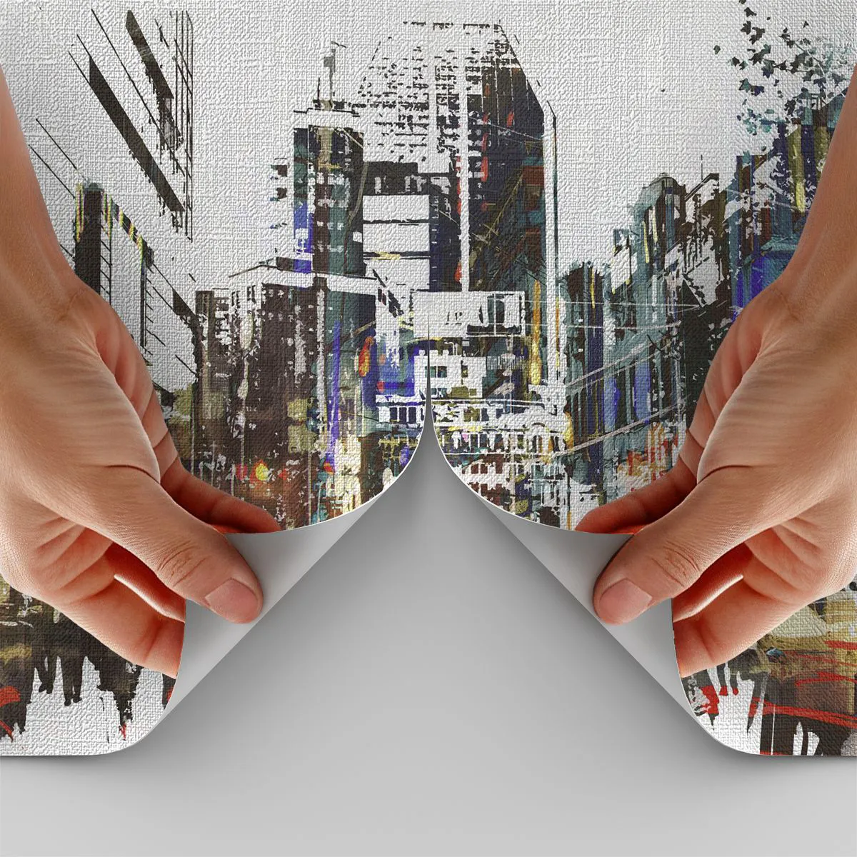 Fotomural Premium Canvas - Un paisaje urbano moderno de estilo artístico. - 100x70cm - Ciudad parpadeante - Decoración de pared moderna para salón y dormitorio ARTTOR