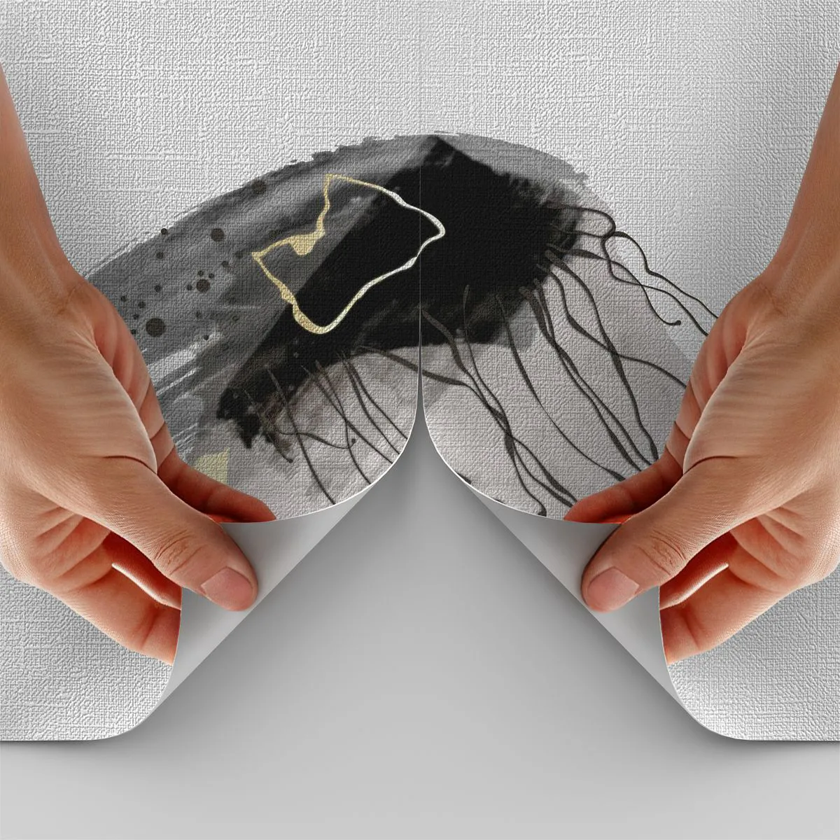 Papier peint sur mesure Premium Canvas - En noir et en or - Abstraction, Morceau, Graphique