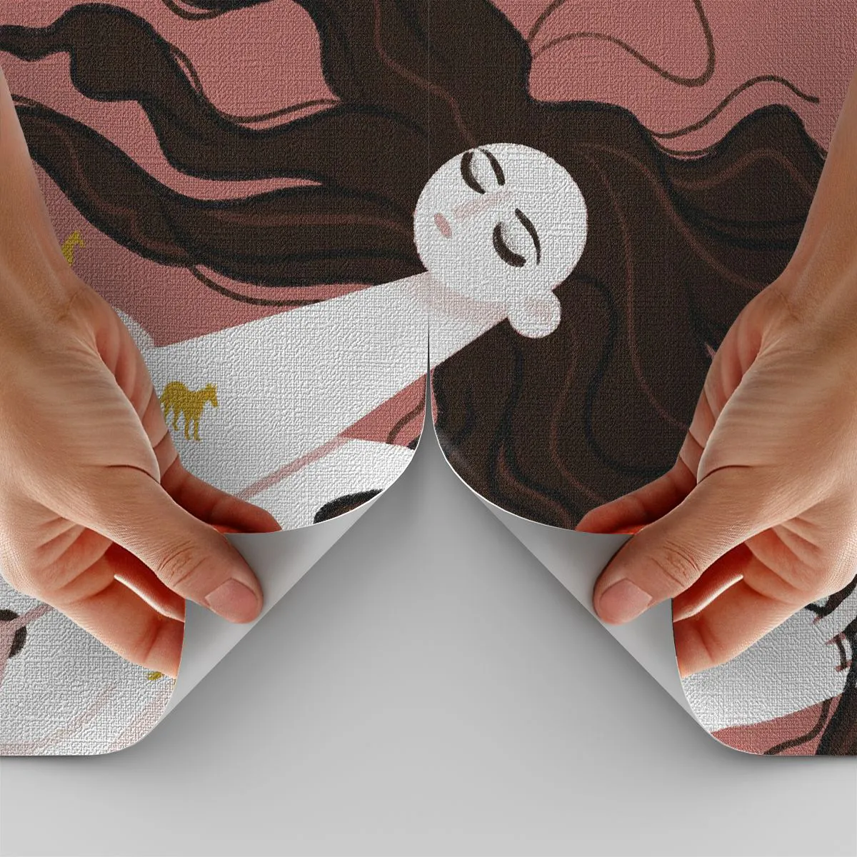 Fototapet Premium Canvas - Dröm om en gyllene häst - Kvinna, Porträtt, Minimalism - 450x315 cm