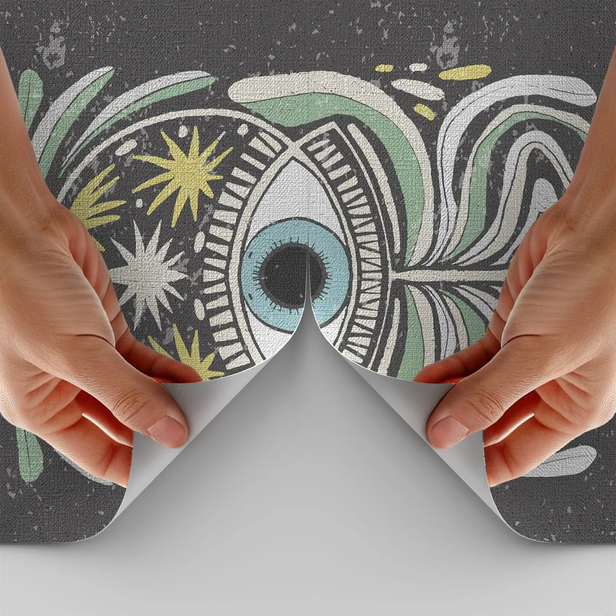 Fototapeta Premium Canvas - Symboliczne oko w otoczeniu abstrakcyjnych wzorów - 100x70cm - Plemienne rytuały - Nowoczesna dekoracja ścienna do salonu i sypialni ARTTOR