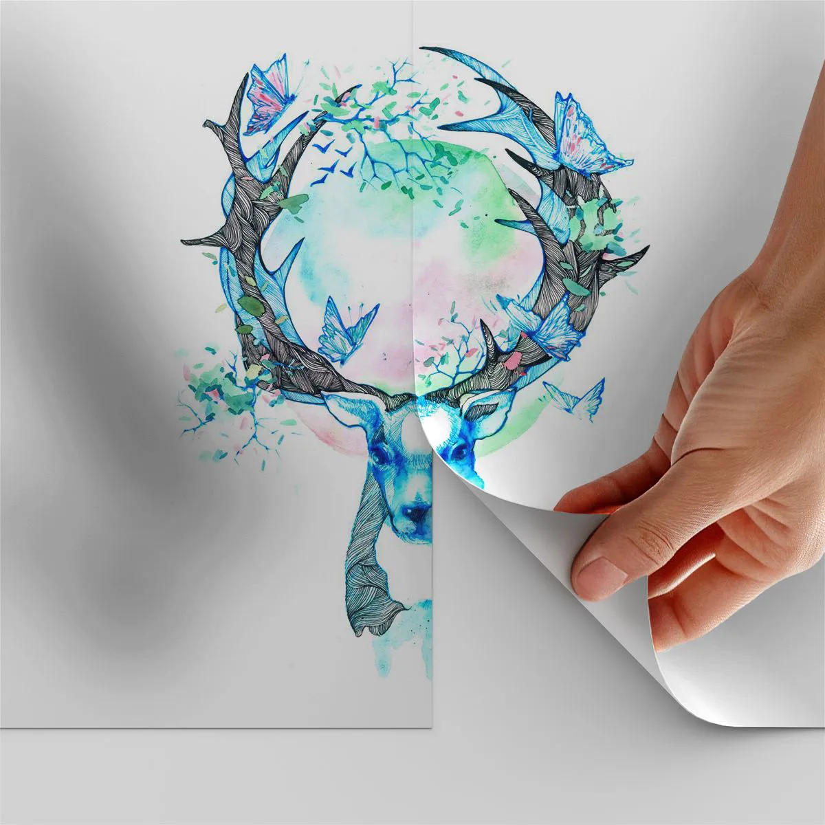 Fototapet på mål Selvklæbende Deluxe Sticker - Naturens styrke og følsomhed - Abstraktion, Hjort, Natur