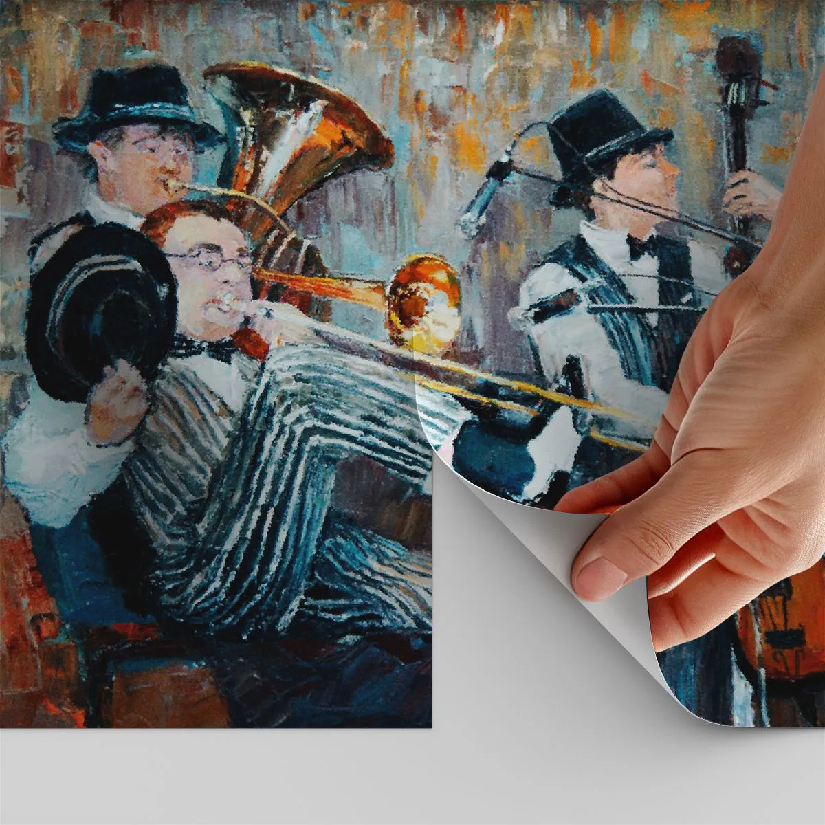 Maßgeschneiderte selbstklebende Fototapete Deluxe Sticker - Der ganze Jazz - Musik, Band, Musikinstrumente