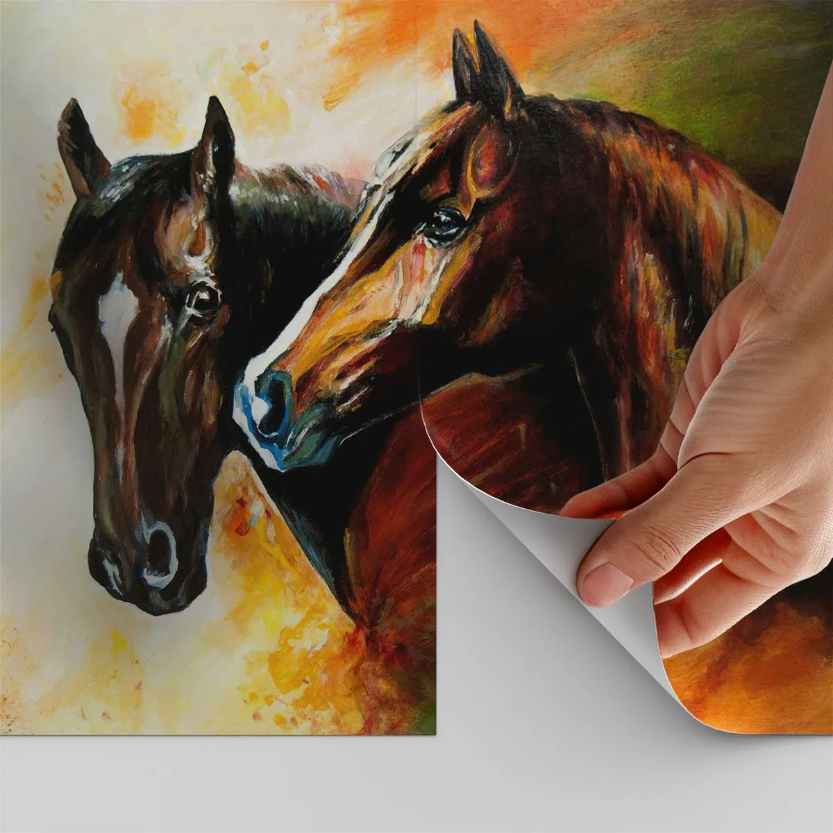 Papier Peint Autocollant Deluxe Sticker - Deux fois plus gracieux - Animaux, Les chevaux, Nature - 100x70 cm