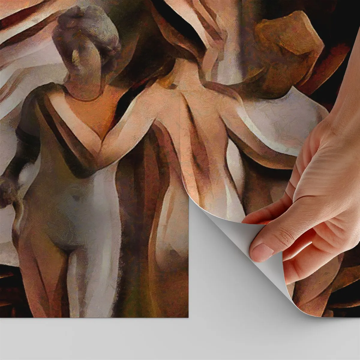 Fototapet Selvklæbende Deluxe Sticker - Tre Nåder 2.0 - Kvinde, Kubisme, Stykke - 350x256 cm