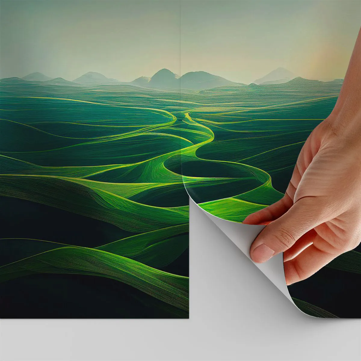 Selbstklebende Fototapete Deluxe Sticker - In den grünen Tälern - Landschaft, Wiese, Täler - 500x350 cm