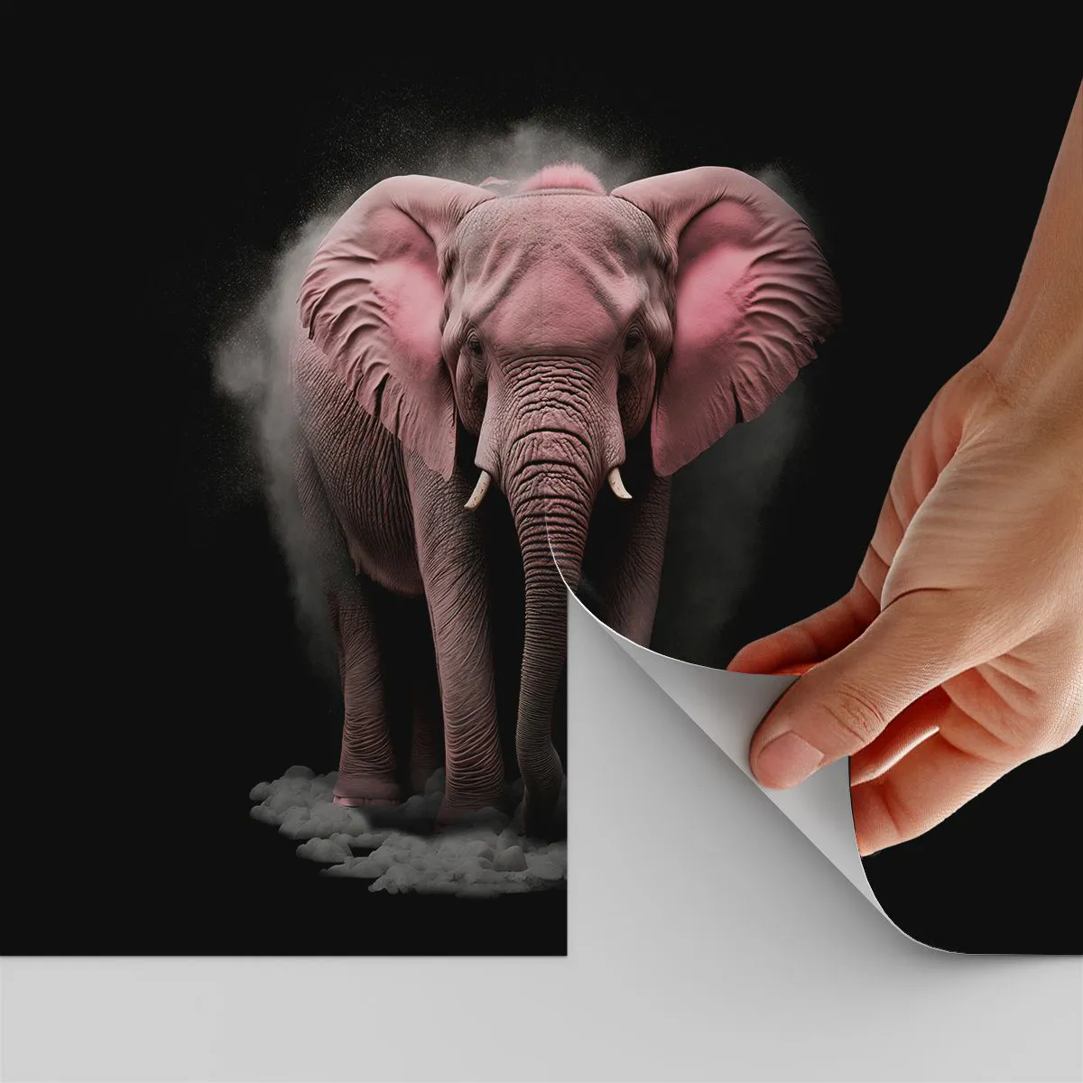 Självhäftande Fototapet Deluxe Sticker - Tänk inte på en rosa elefant! - Sol, Safari, Afrika - 100x70 cm