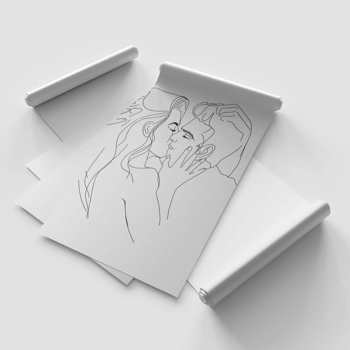 Photo Wallpaper Premium Sand - With the Same Line - Graphics, Couple in love, Kiss - 100x70 cm